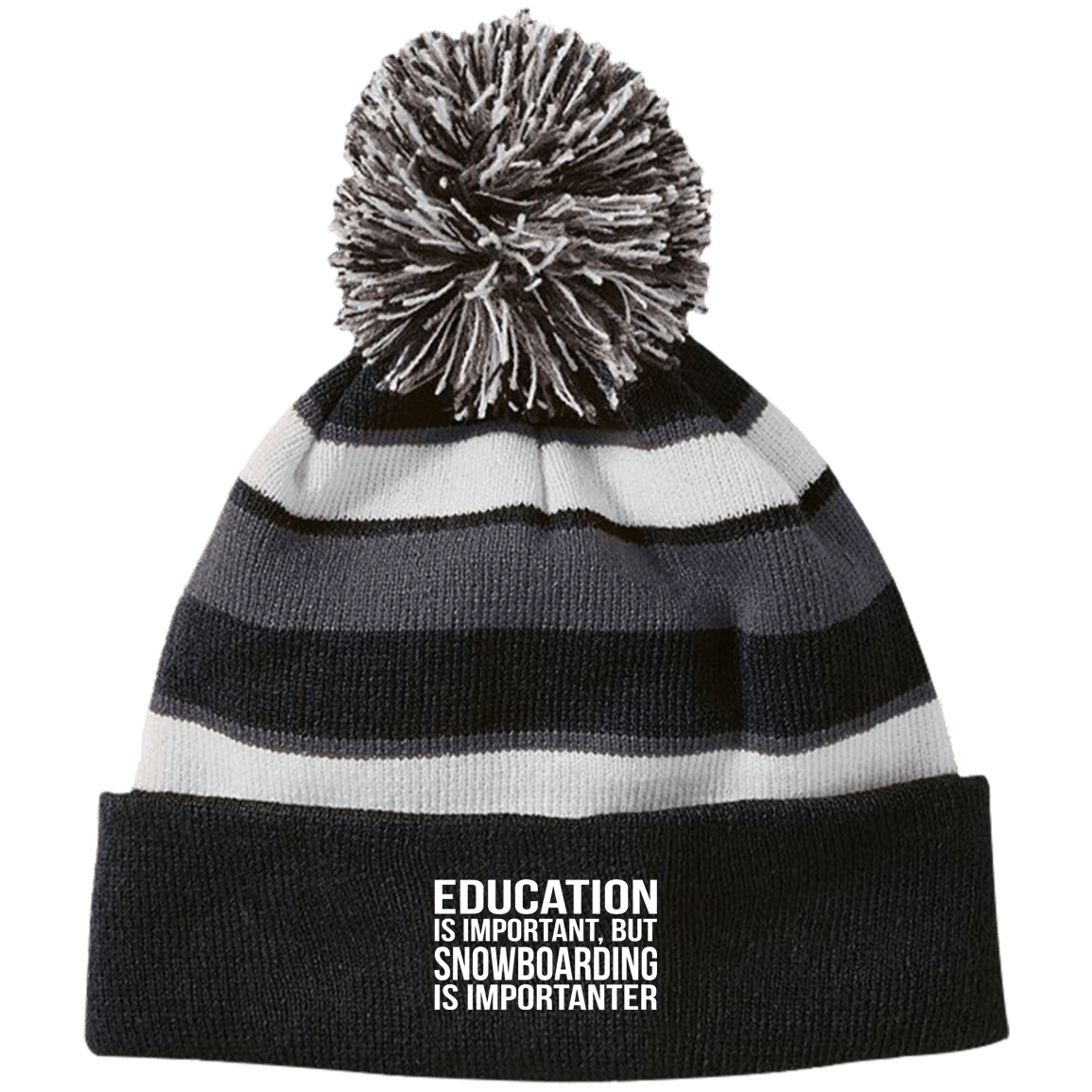 Education is Important but Snowboarding is Importanter Striped Beanie - Powderaddicts