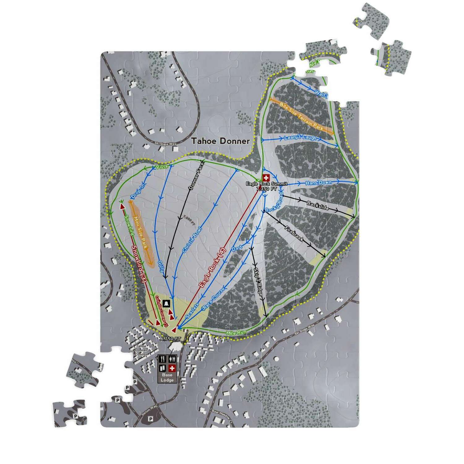 Tahoe Donner, California Ski Trail Map PUzzle - Powderaddicts