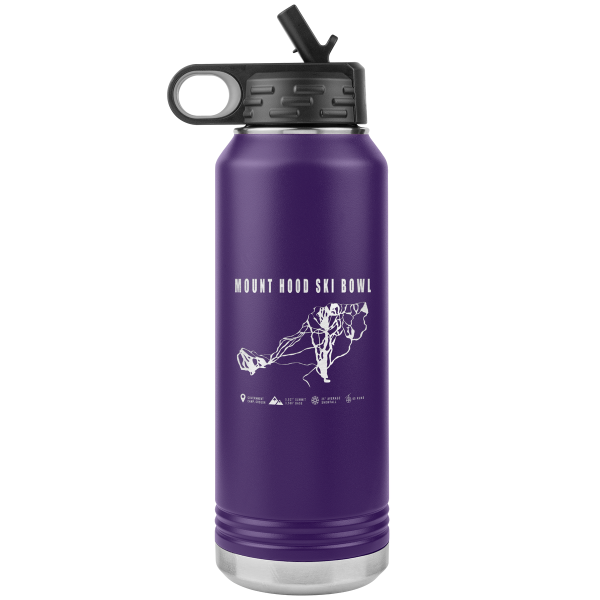 Mount Hood Ski Bowl, Oregon Ski Trail Map 32oz Water Bottle Tumbler - Powderaddicts