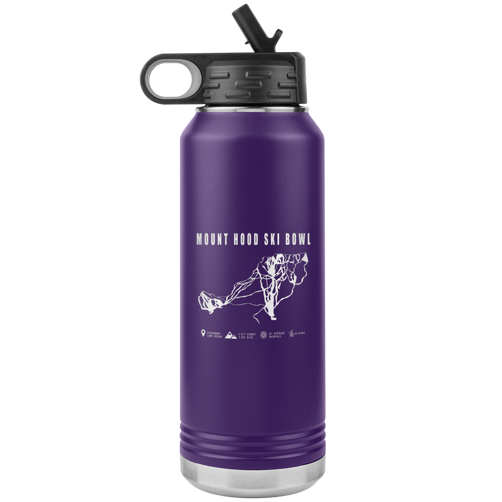 Mount Hood Ski Bowl, Oregon Ski Trail Map 32oz Water Bottle Tumbler - Powderaddicts