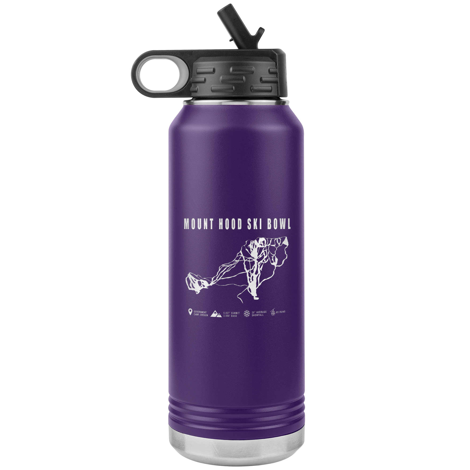 Mount Hood Ski Bowl, Oregon Ski Trail Map 32oz Water Bottle Tumbler - Powderaddicts