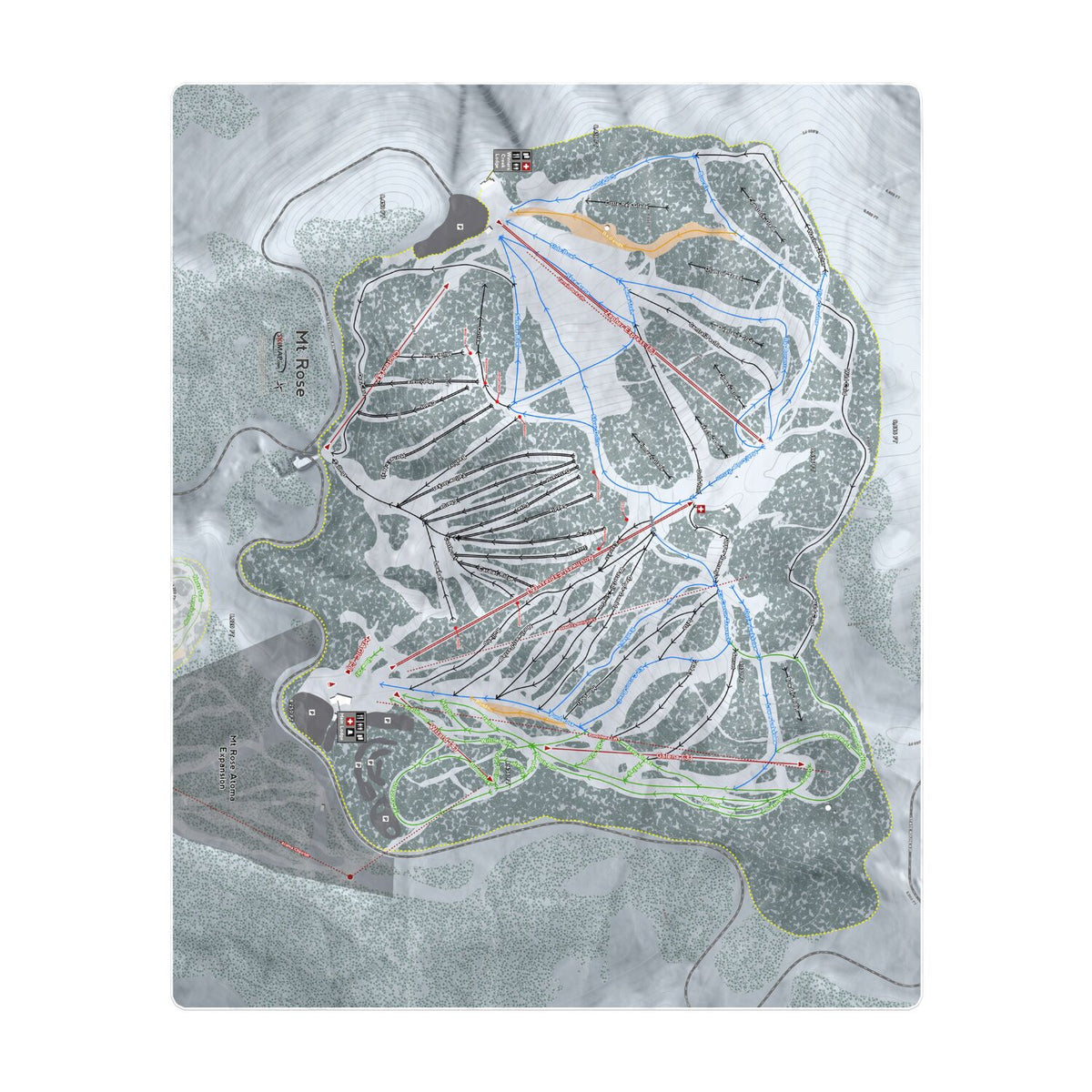 Mt Rose, Nevada Ski Resort Map Printed Beach Towel - Powderaddicts