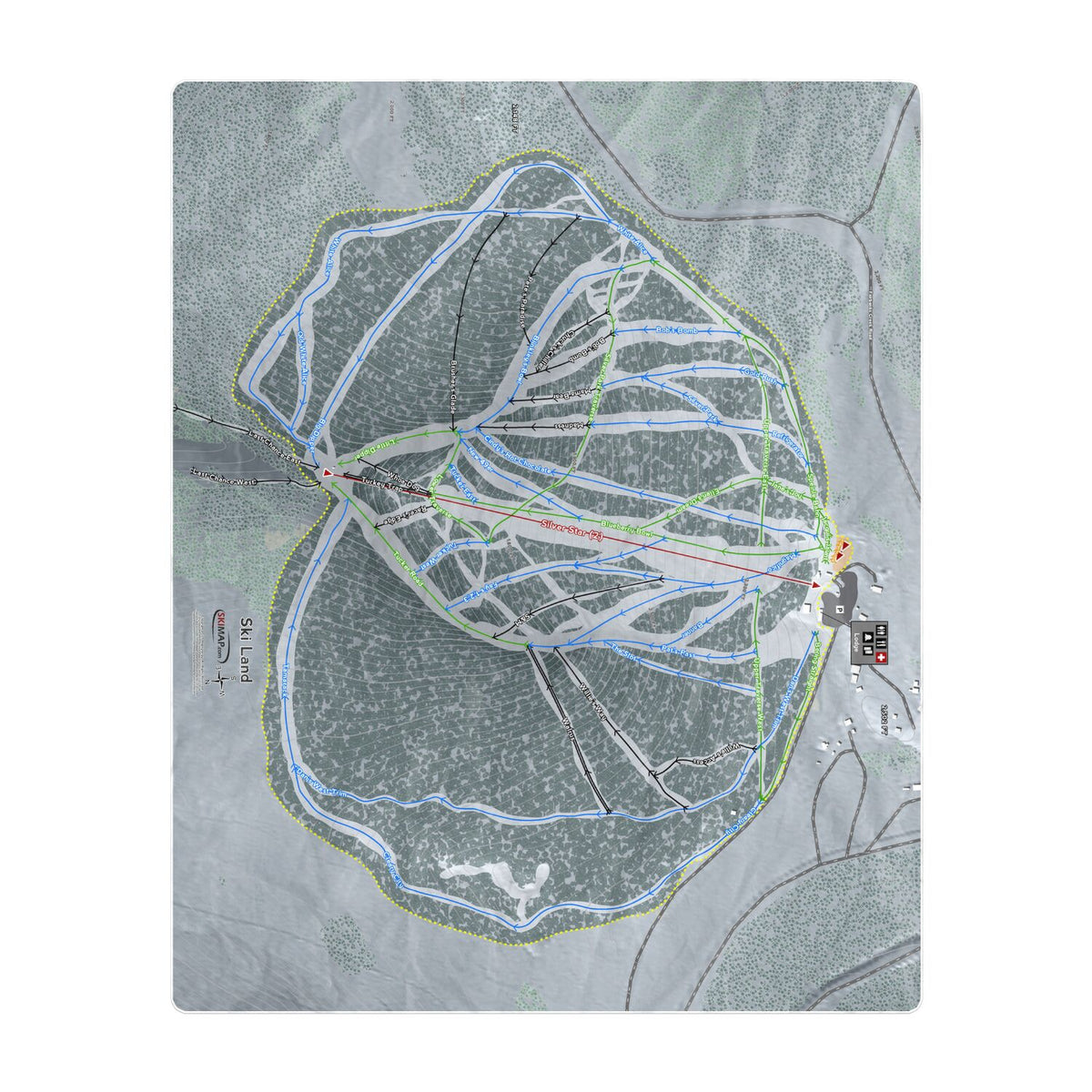 Ski Land, Alaska Ski Resort Map Printed Beach Towel - Powderaddicts