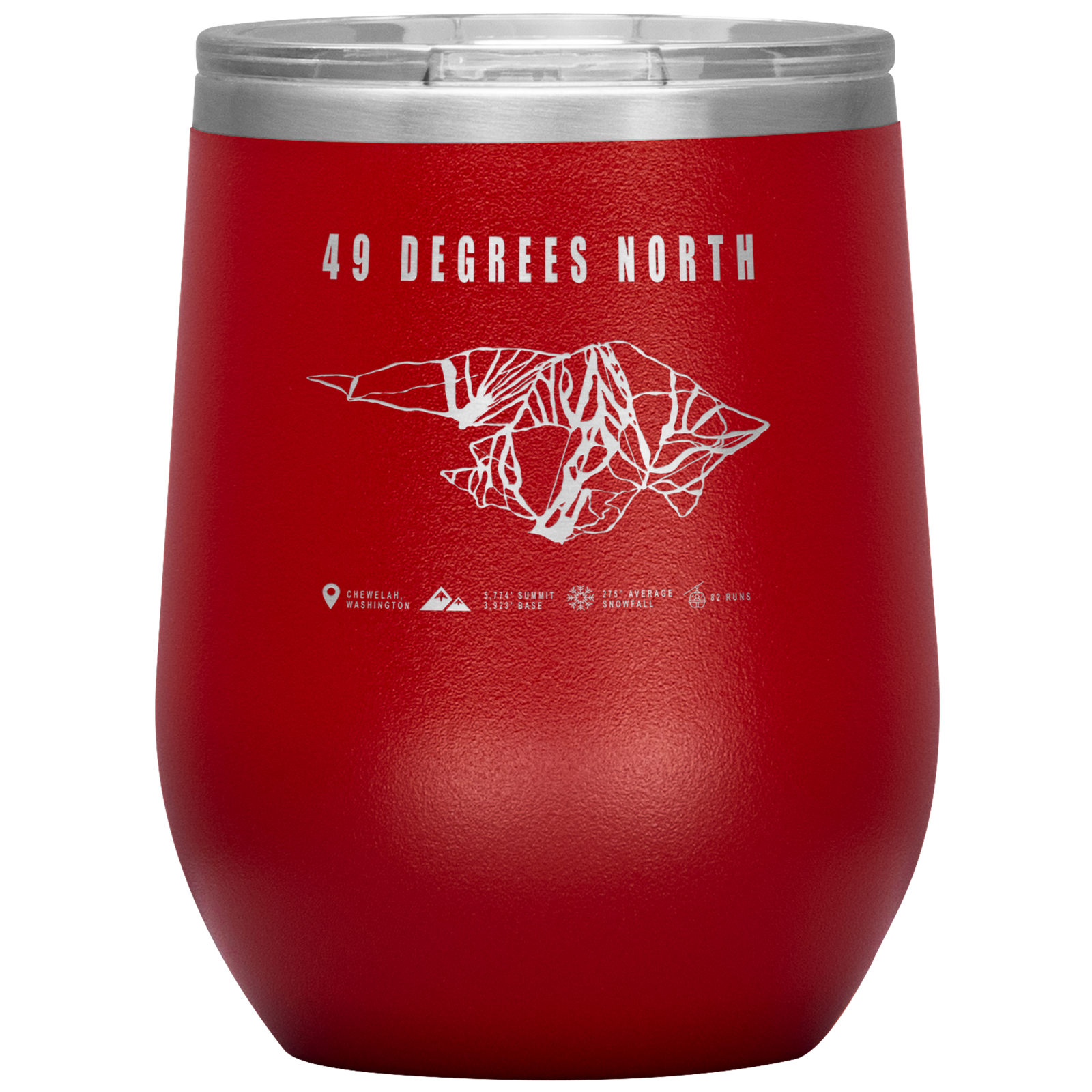 49 Degrees North, Washington Ski Trail Map Wine 12oz Tumbler - Powderaddicts