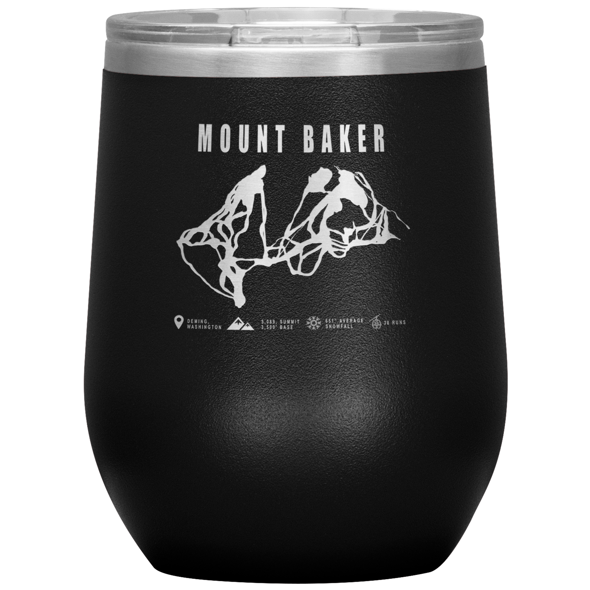 Mount Baker, Washington Ski Trail Map Wine 12oz Tumbler - Powderaddicts