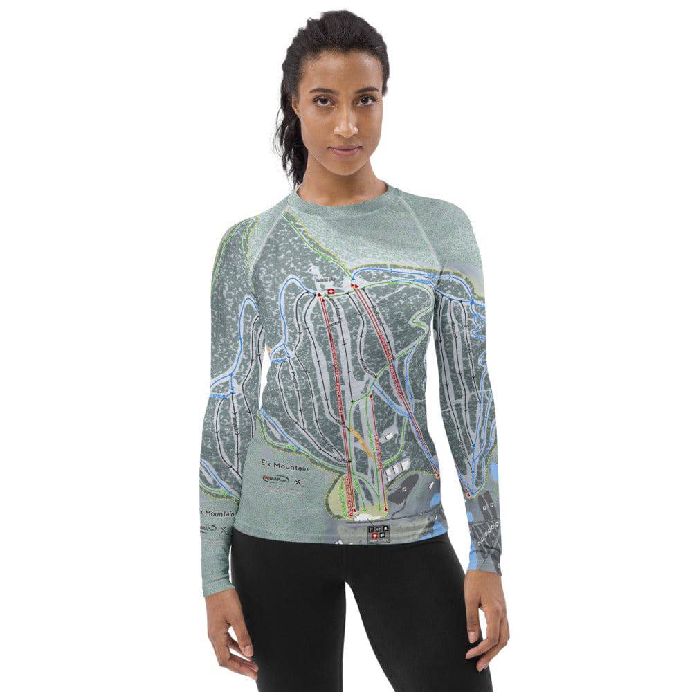 Elk Mountain, Pennsylvania Ski Trail Map Women's Base Layer Top - Powderaddicts