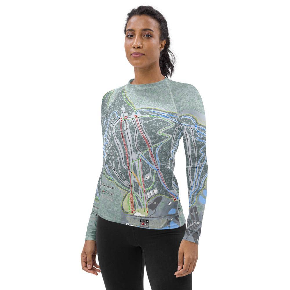 Elk Mountain, Pennsylvania Ski Trail Map Women's Base Layer Top - Powderaddicts