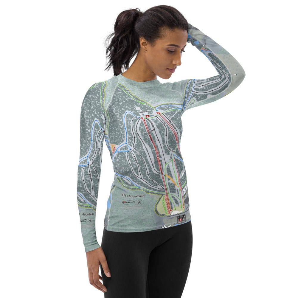 Elk Mountain, Pennsylvania Ski Trail Map Women's Base Layer Top - Powderaddicts