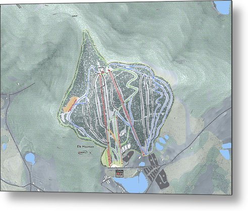 Elk Mountain Ski Trail Map - Metal Print - Powderaddicts