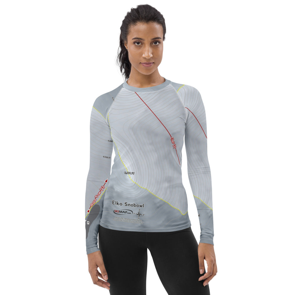 Elko Snobowl, Nevada Ski Trail Map Women's Base Layer Top - Powderaddicts