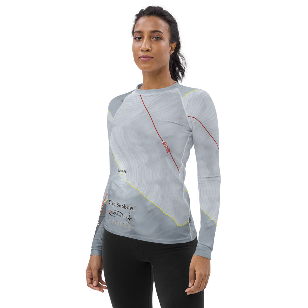Elko Snobowl, Nevada Ski Trail Map Women&#39;s Base Layer Top - Powderaddicts