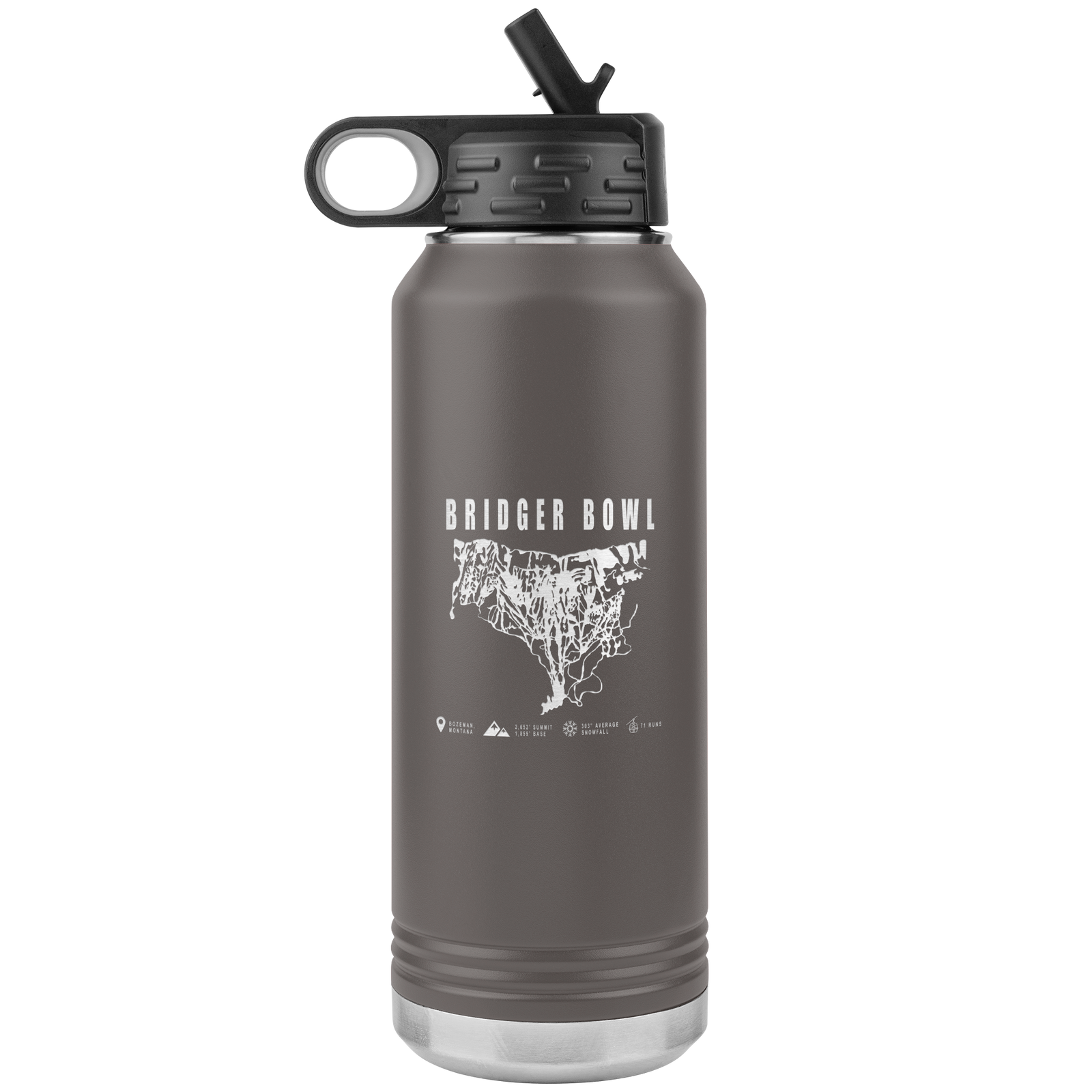 Bridger Bowl Montana Ski Trail Map 32oz Water Bottle Tumbler - Powderaddicts