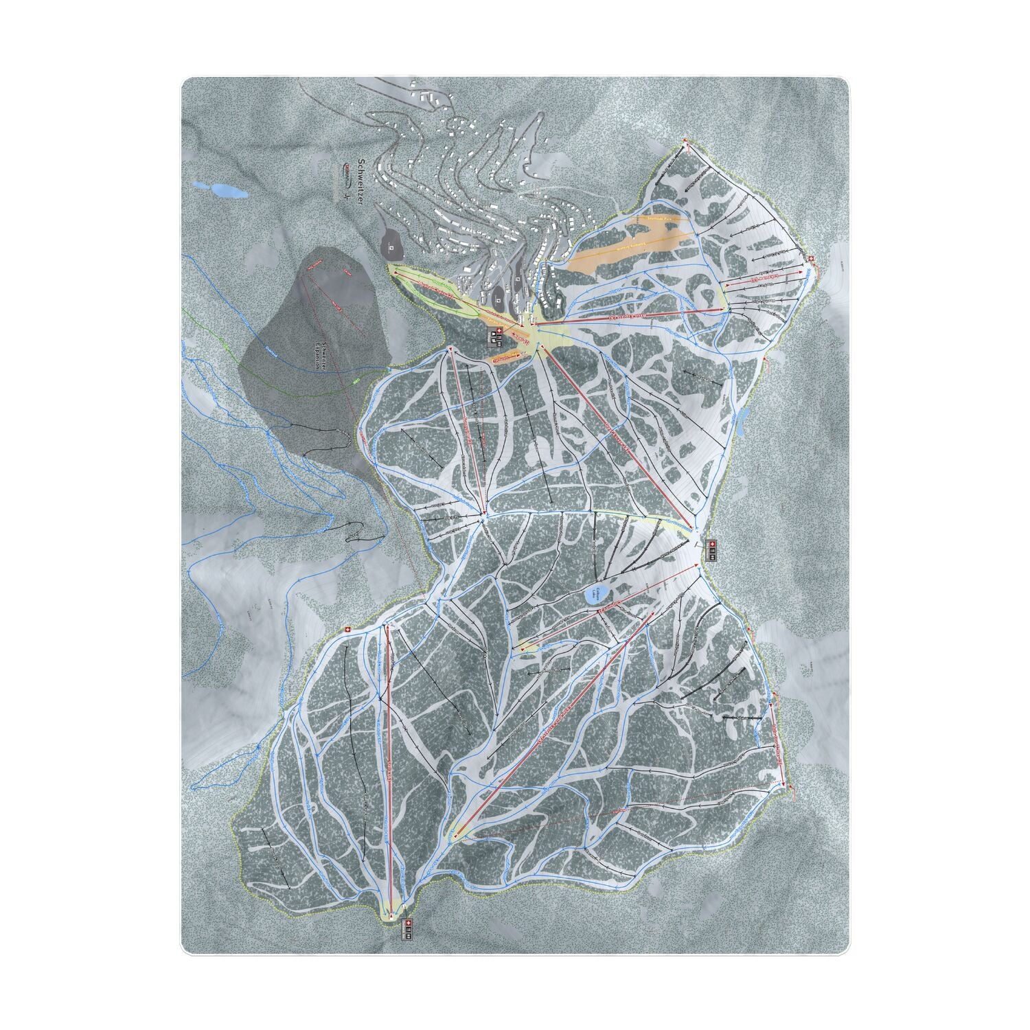Schweitzer, Idaho Ski Resort Map Printed Beach Towel - Powderaddicts