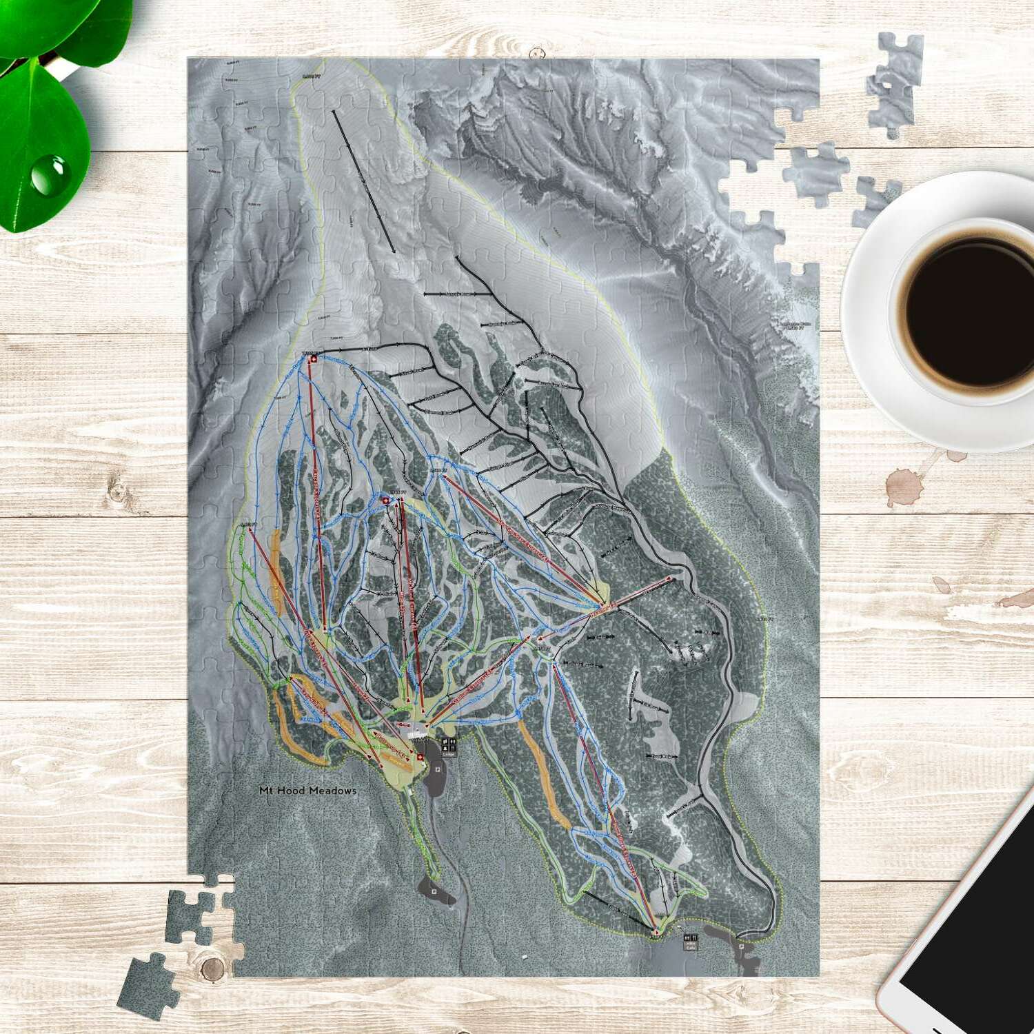 Mt Hood Meadows, Oregon Ski Trail Map Puzzle - Powderaddicts