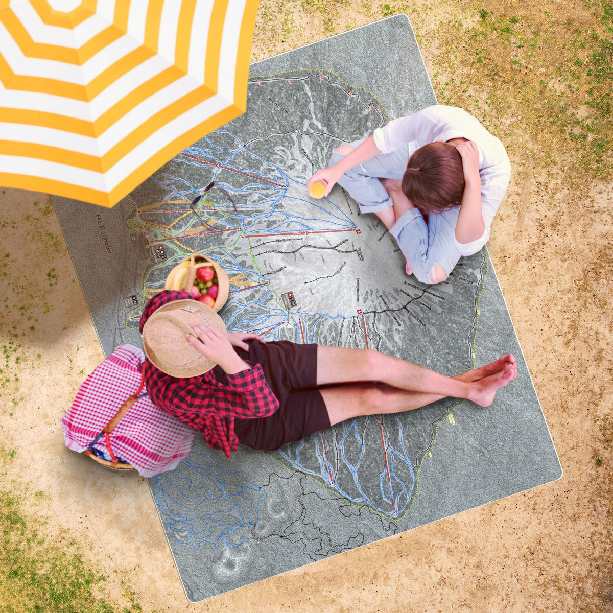 Mt Bachelor, Oregon Ski Resort Map Printed Beach Towel - Powderaddicts