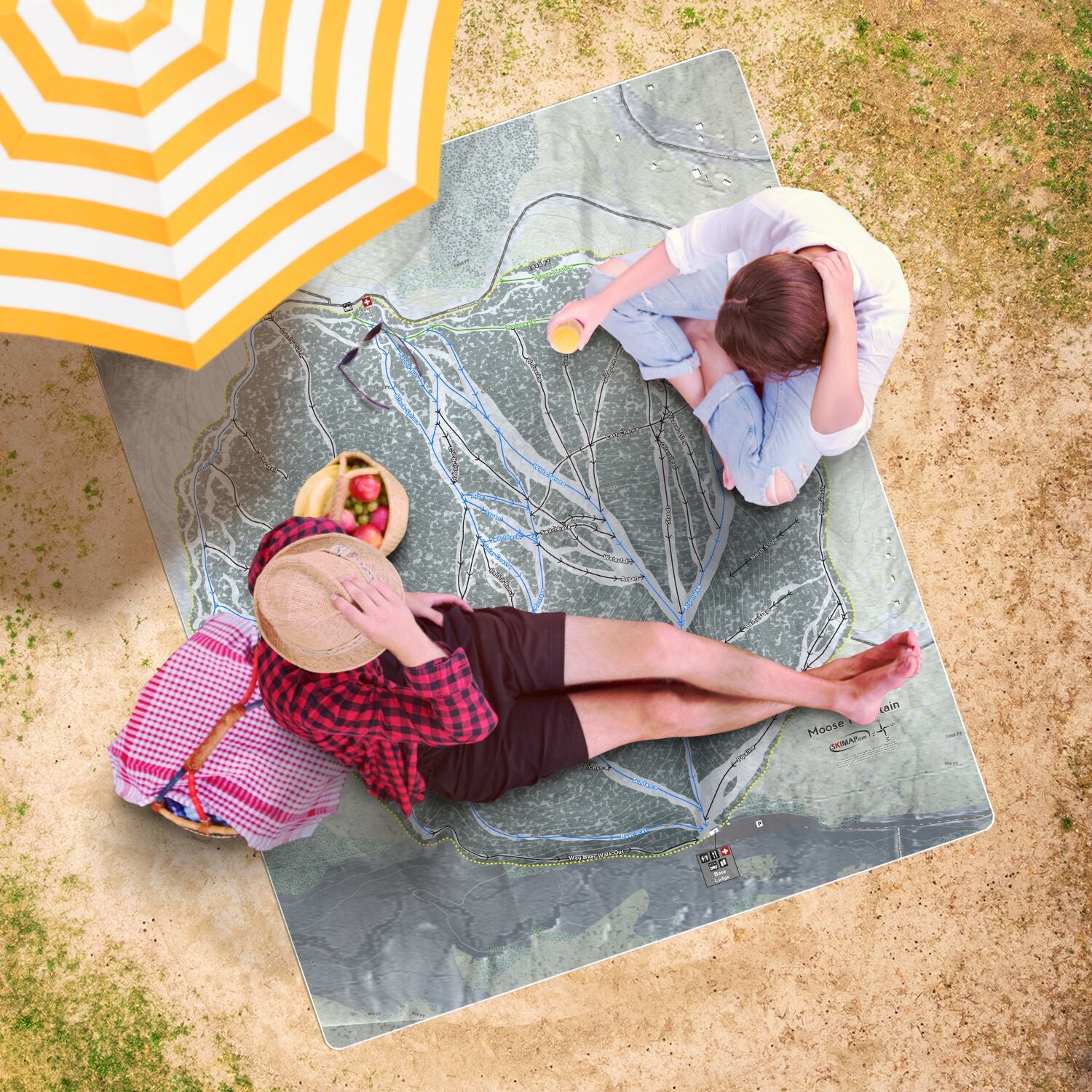 Moose Mountain, Alaska Ski Resort Map Printed Beach Towel - Powderaddicts