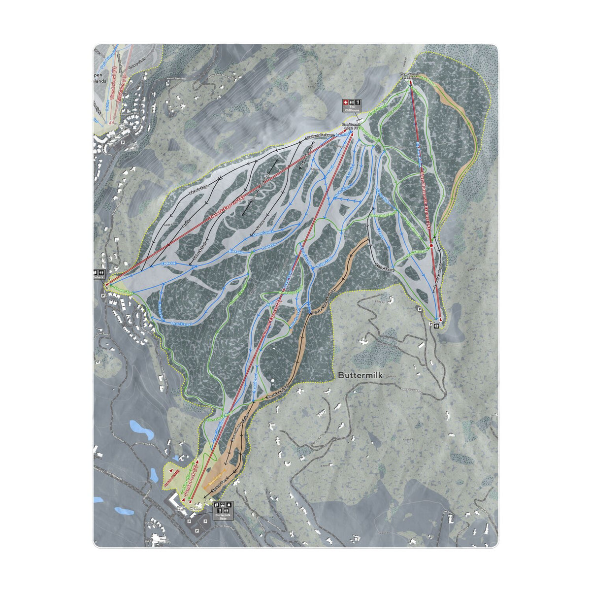 Buttermilk, Colorado Ski Resort Map Printed Beach Towel - Powderaddicts