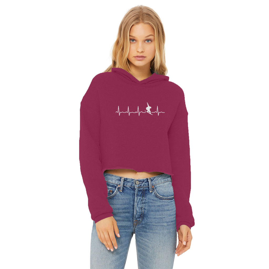 Snowboard Heartbeat Ladies Cropped Raw Edge Hoodie - Powderaddicts