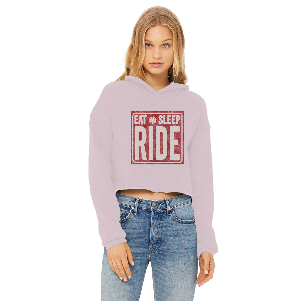 Eat Sleep Snowboard Ladies Cropped Raw Edge Hoodie - Powderaddicts