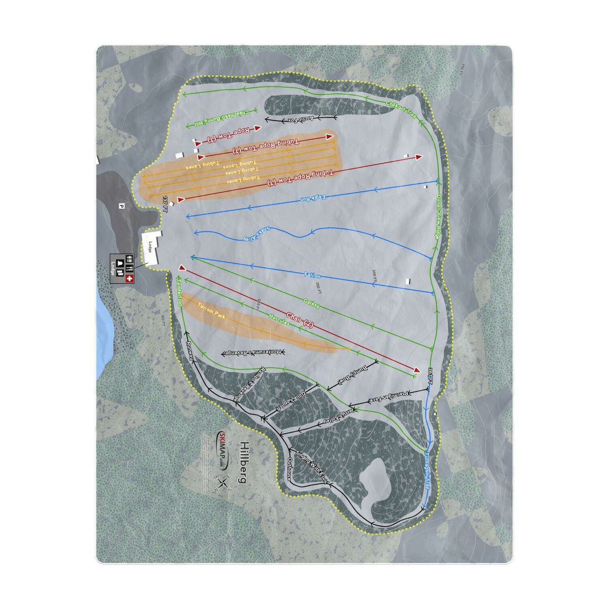 Hillberg, Alaska Ski Resort Map Printed Beach Towel - Powderaddicts