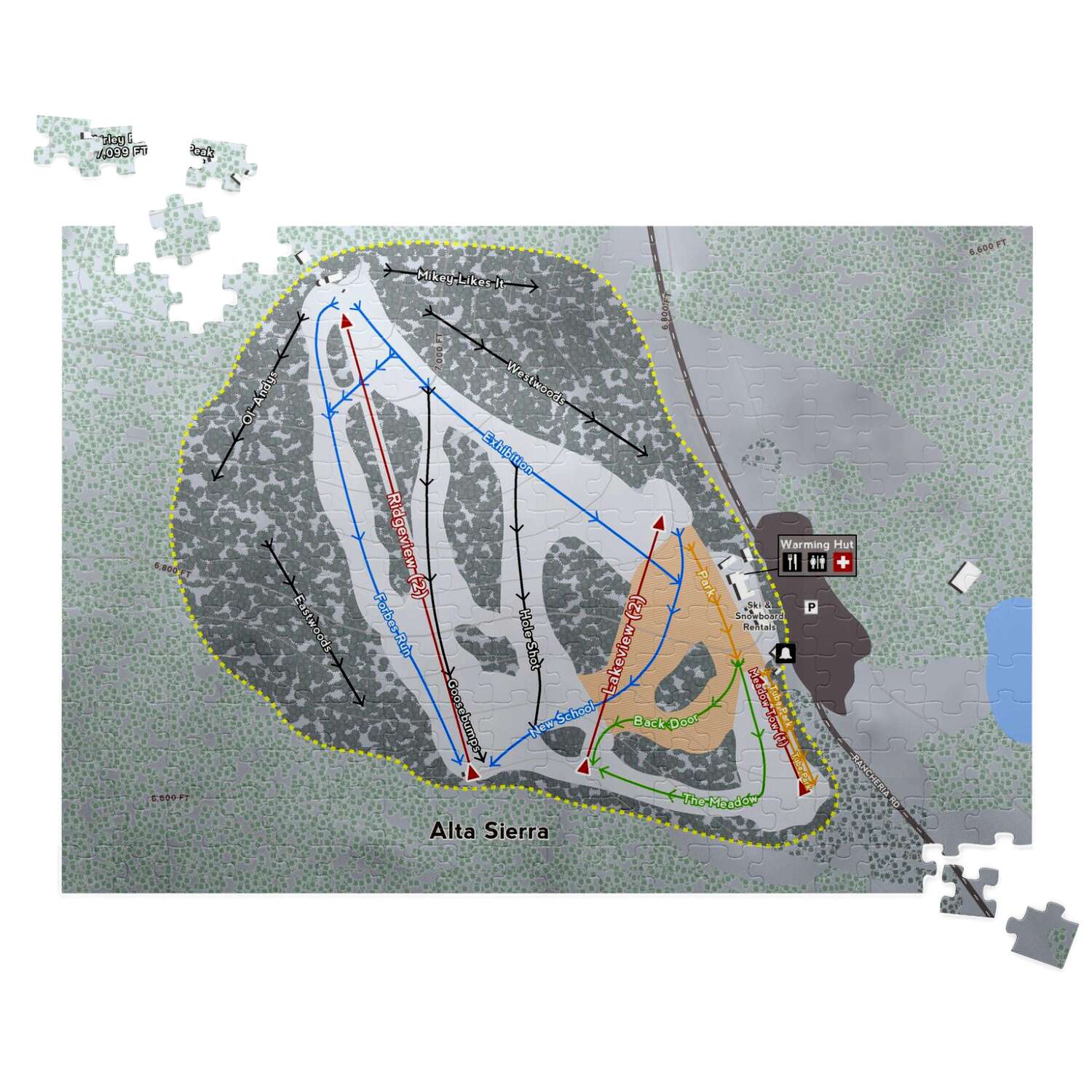 Alta Sierra, California Ski Trail Map Puzzle - Powderaddicts
