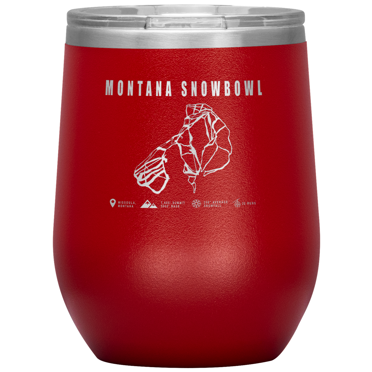 Montana Snowbowl, Montana Ski Trail Map Wine 12oz Tumbler - Powderaddicts