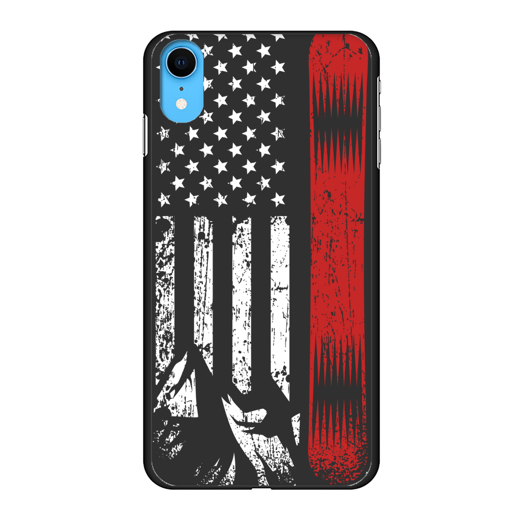 USA Snowboard Flag Thin Red Line Black Hard Phone Case - Powderaddicts