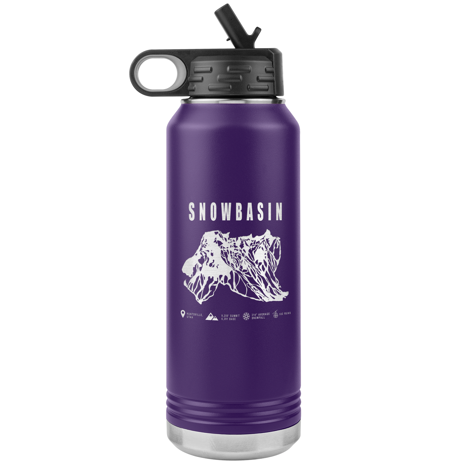 Snowbasin, Utah Ski Trail Map - 32oz Insulated Water Bottle - Powderaddicts