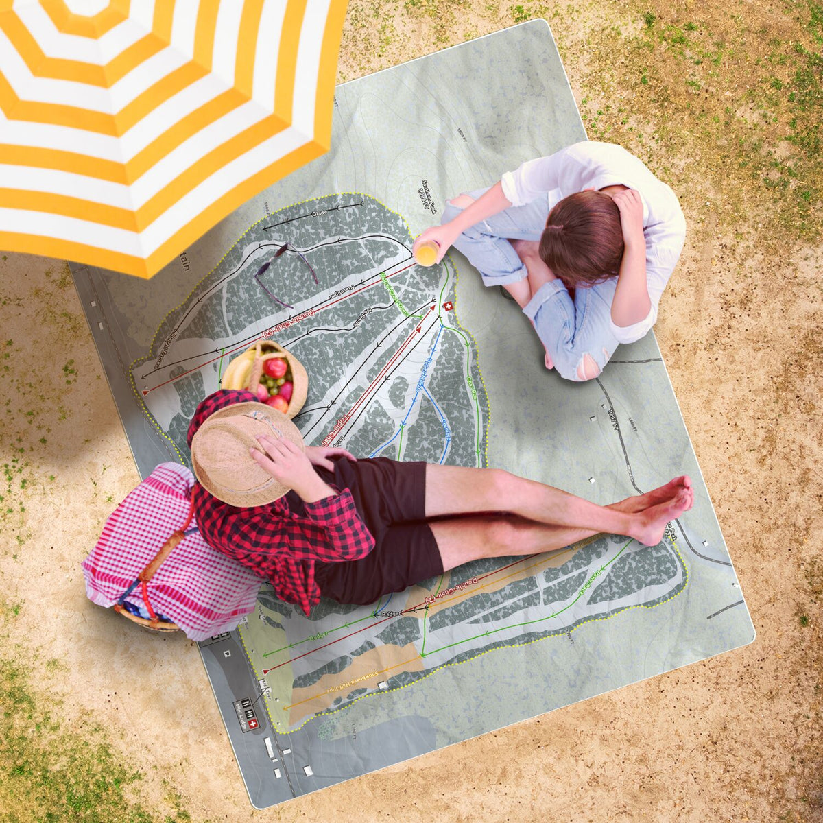 Labrador Mountain, New York Ski Resort Map Printed Beach Towel - Powderaddicts