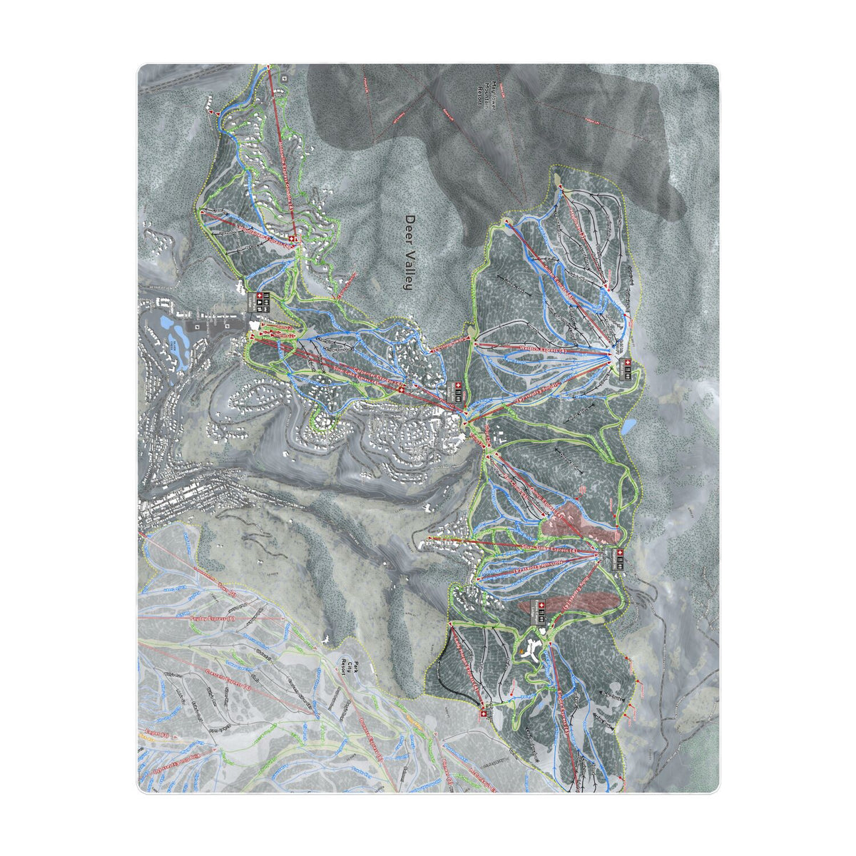 Deer Valley, Utah Ski Resort Map Printed Beach Towel - Powderaddicts