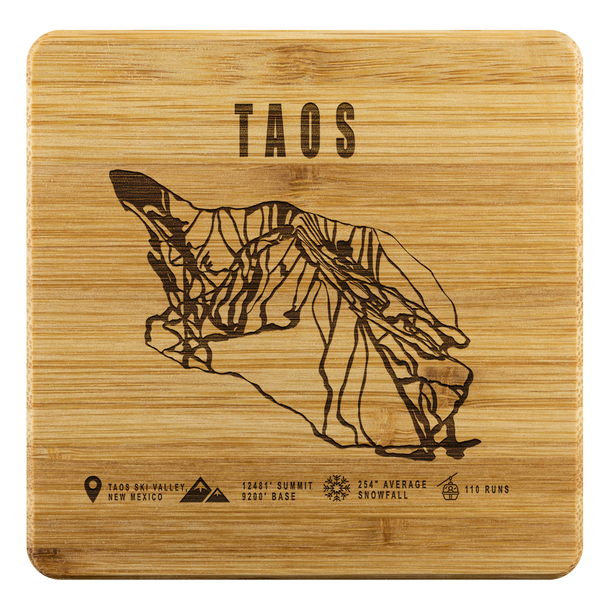 Taos, New Mexico Ski Trail Map Bamboo Coaster - Powderaddicts