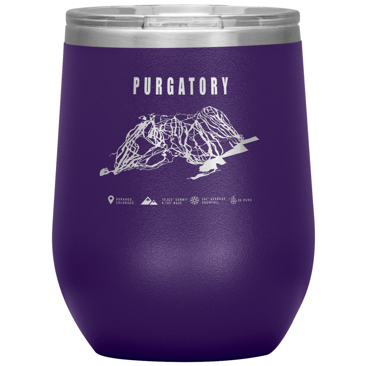 Purgatory Colorado Ski Trail Map Wine 12oz Tumbler - Powderaddicts