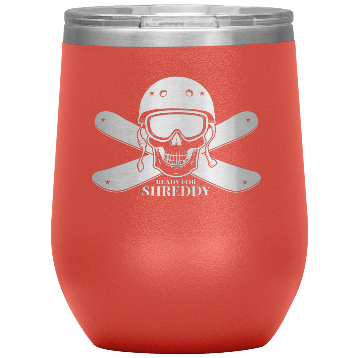 Ready For Shreddy Skeleton Skis Wine 12oz Tumbler - Powderaddicts