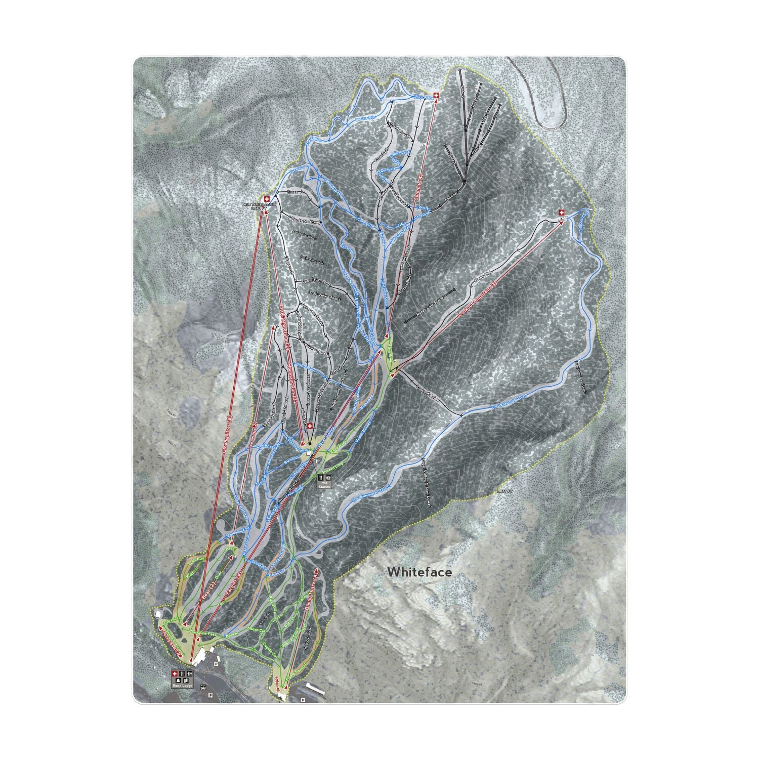 Whiteface, New York Ski Resort Map Printed Beach Towel - Powderaddicts