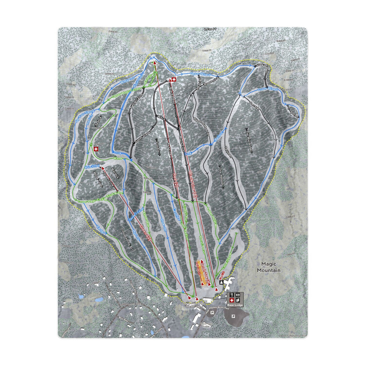 Magic Mountain, Vermont Ski Resort Map Printed Beach Towel