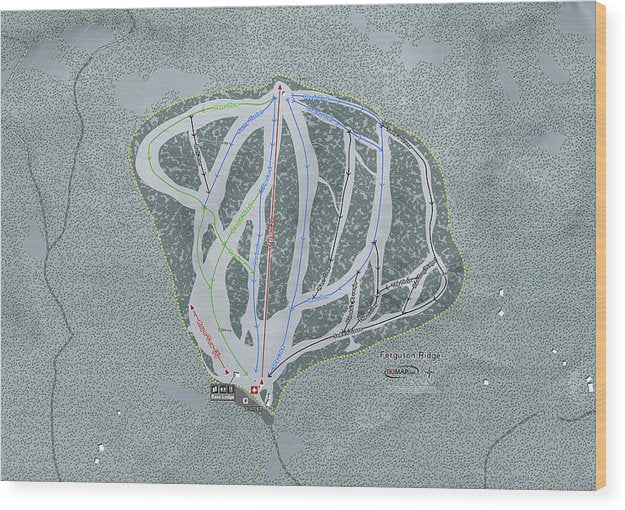 Ferguson Ridge Ski Trail Map - Wood Print - Powderaddicts