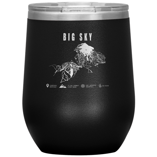 Big Sky Montana Ski Trail Map Wine 12oz Tumbler - Powderaddicts