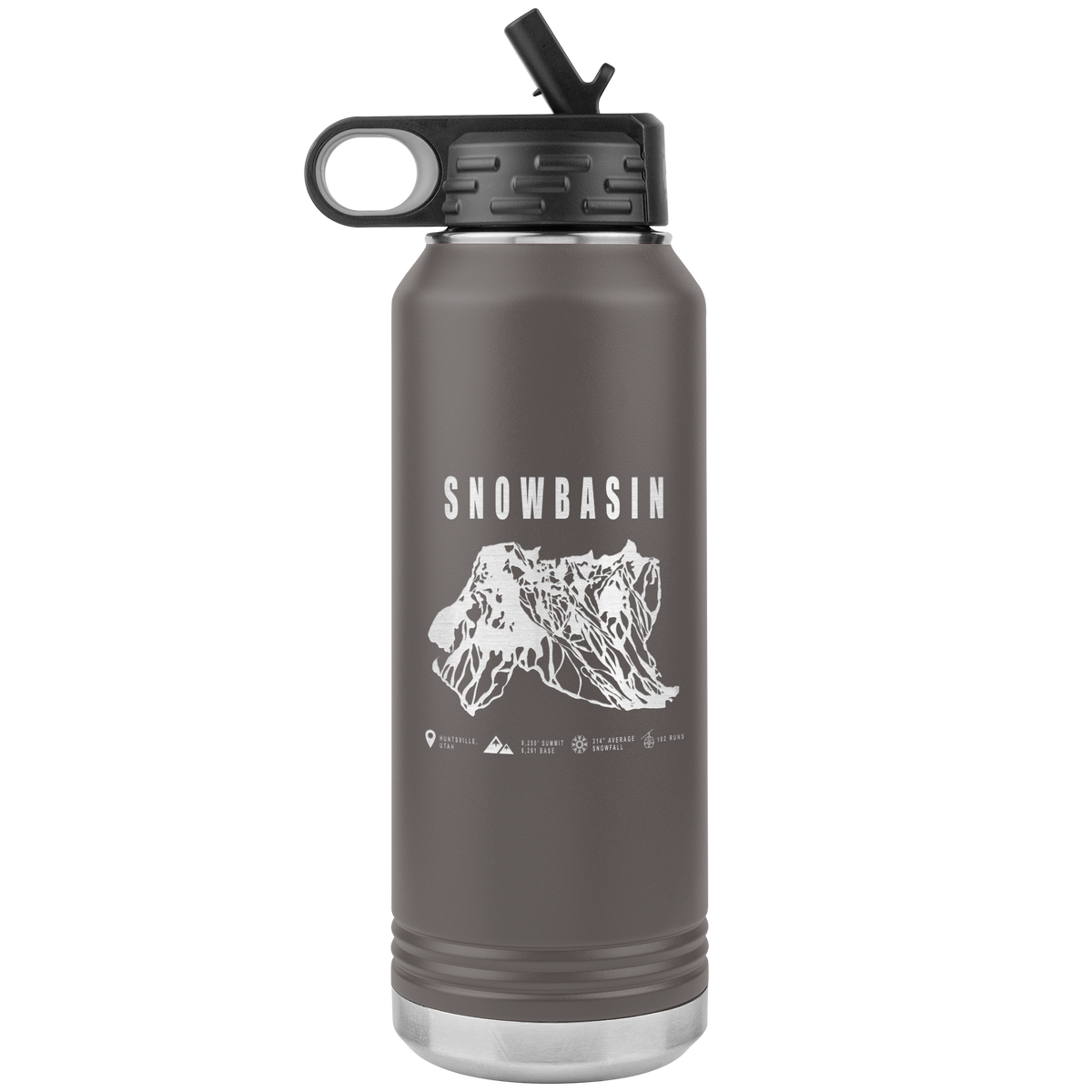 Snowbasin, Utah Ski Trail Map - 32oz Insulated Water Bottle - Powderaddicts