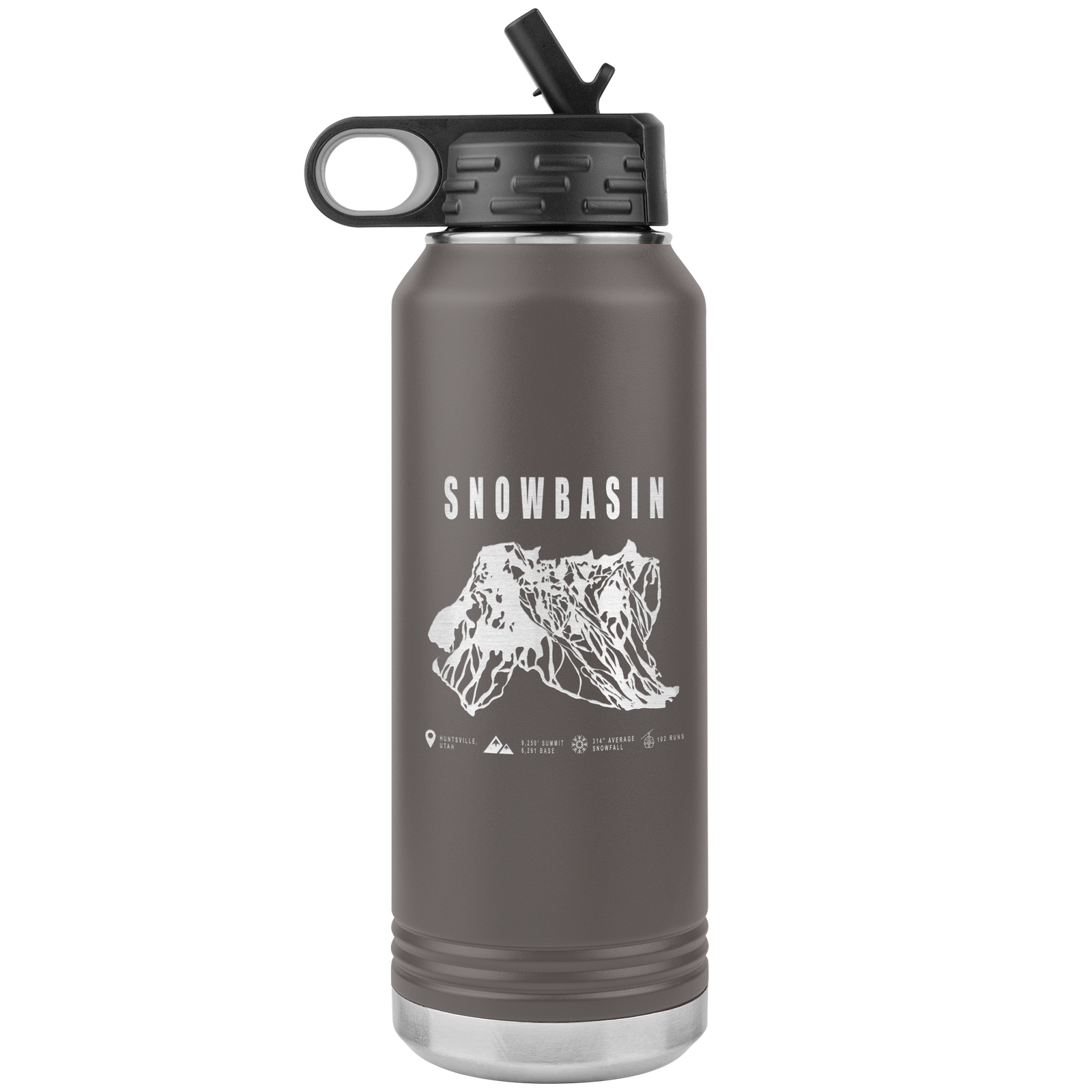 Snowbasin, Utah Ski Trail Map - 32oz Insulated Water Bottle - Powderaddicts