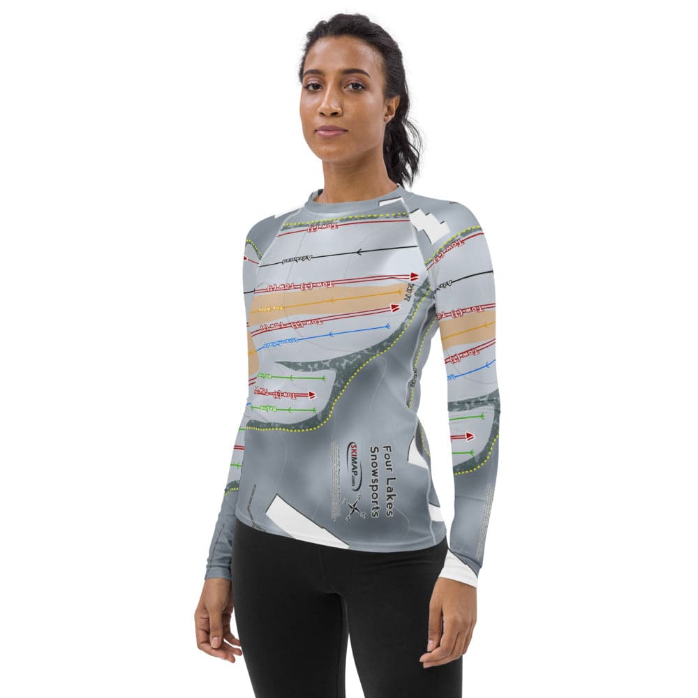 Four Lakes Snowsports, Illinois Ski Trail Map Women's Base Layer Top - Powderaddicts