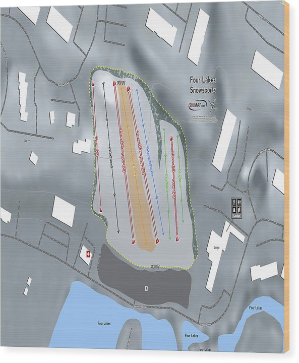 Four Lakes Snowsports Ski Trail Map - Wood Print - Powderaddicts