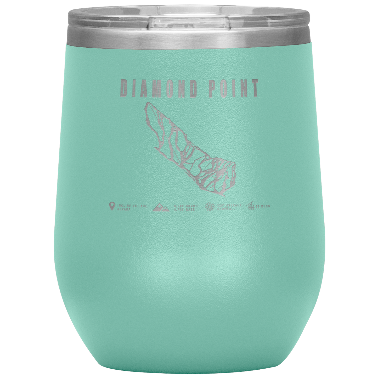 Diamond Point, Nevada Ski Trail Map Wine 12oz Tumbler - Powderaddicts