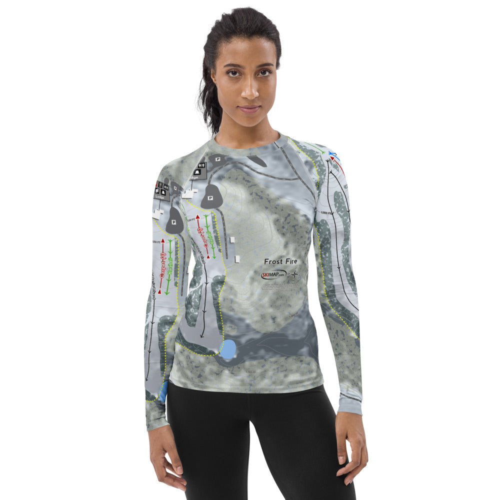 Frost Fire, North Dakota Ski Trail Map Women's Base Layer Top - Powderaddicts