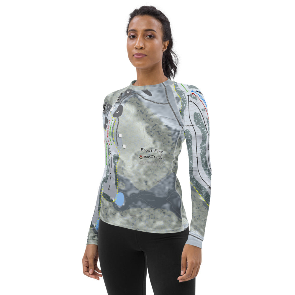 Frost Fire, North Dakota Ski Trail Map Women's Base Layer Top - Powderaddicts