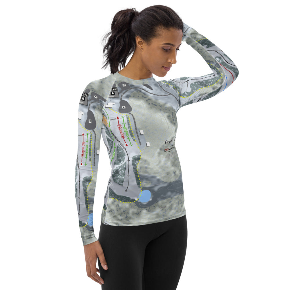Frost Fire, North Dakota Ski Trail Map Women's Base Layer Top - Powderaddicts