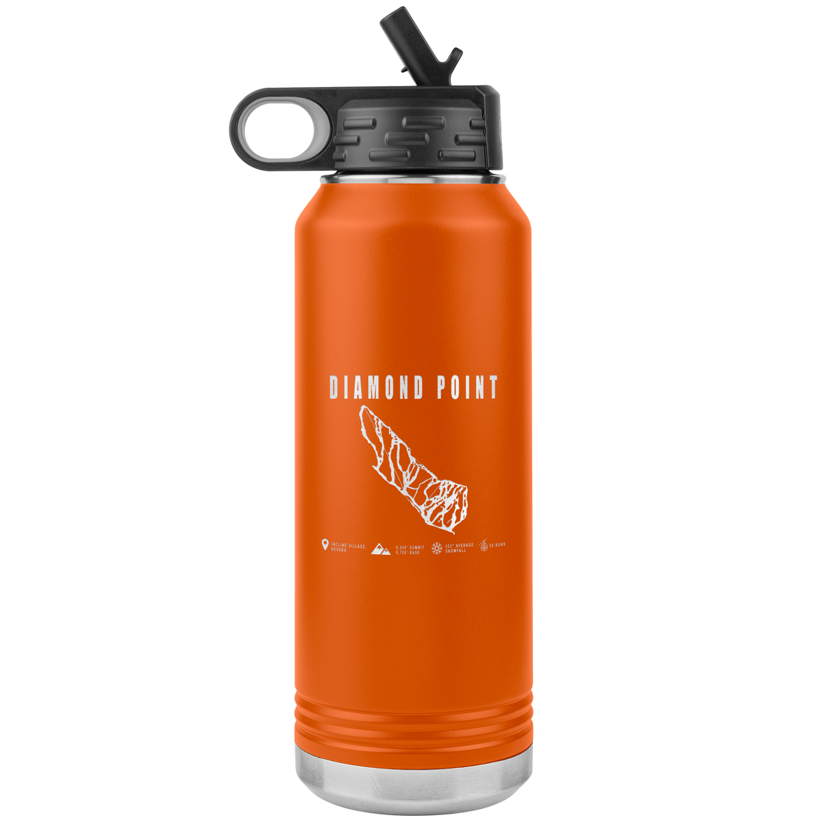 Diamond Point, Nevada Ski Trail Map 32oz Water Bottle Tumbler - Powderaddicts