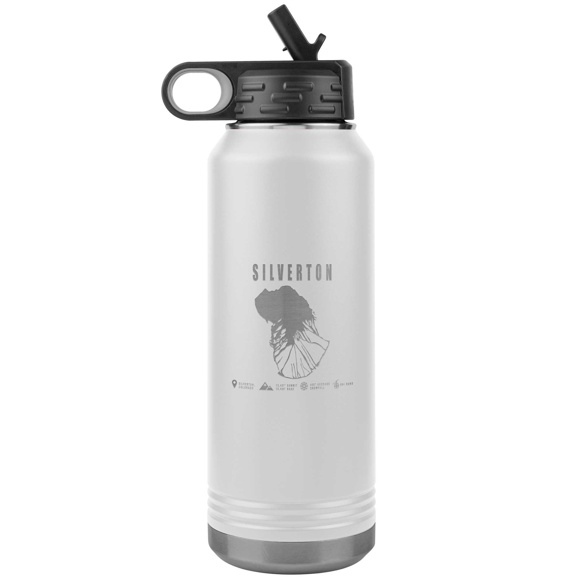 Silverton Colorado Ski Trail Map 32oz Water Bottle Tumbler - Powderaddicts