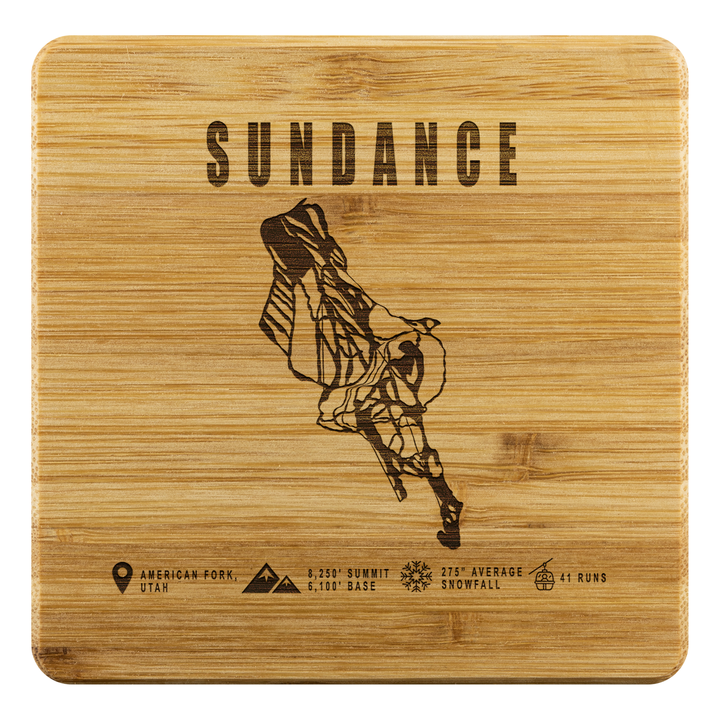 Sundance,Utah Ski Trail Map Bamboo Coaster - Powderaddicts