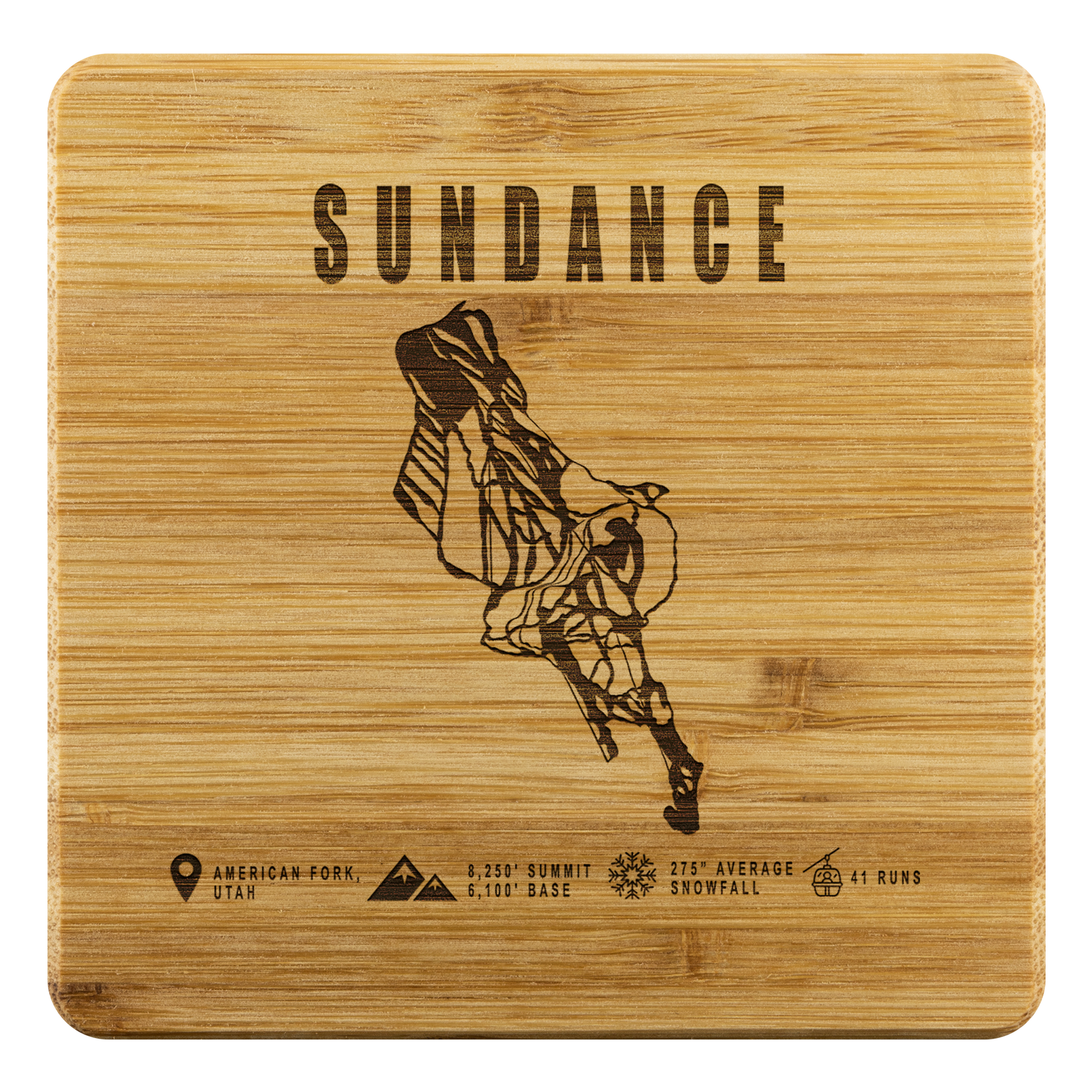Sundance,Utah Ski Trail Map Bamboo Coaster - Powderaddicts