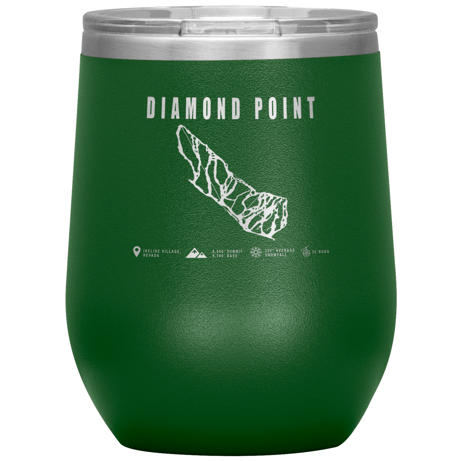 Diamond Point, Nevada Ski Trail Map Wine 12oz Tumbler - Powderaddicts